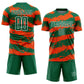 Custom Kelly Green Orange-White Splash Sublimation Soccer Uniform Jersey Limited