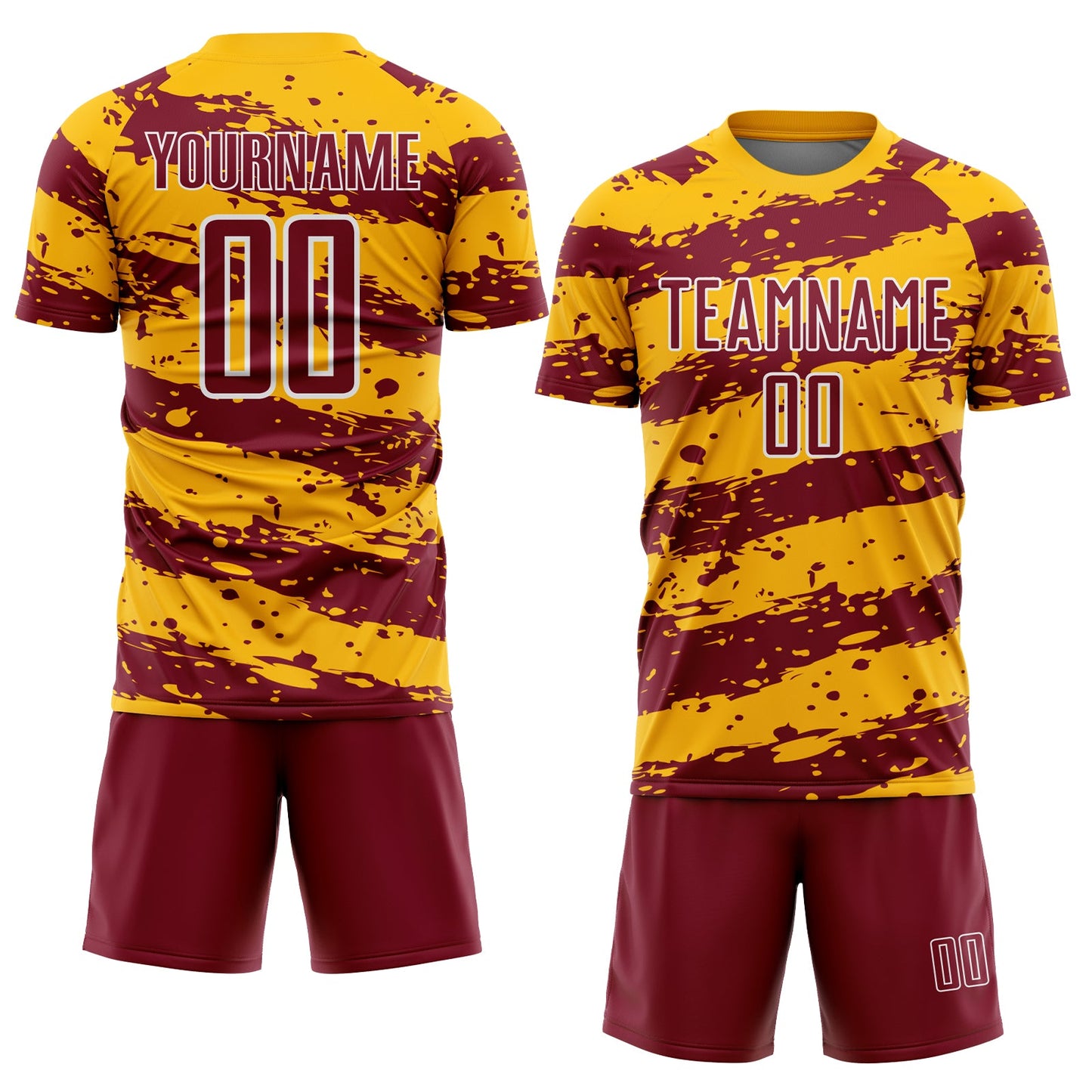 Custom Gold Crimson-White Splash Sublimation Soccer Uniform Jersey Limited