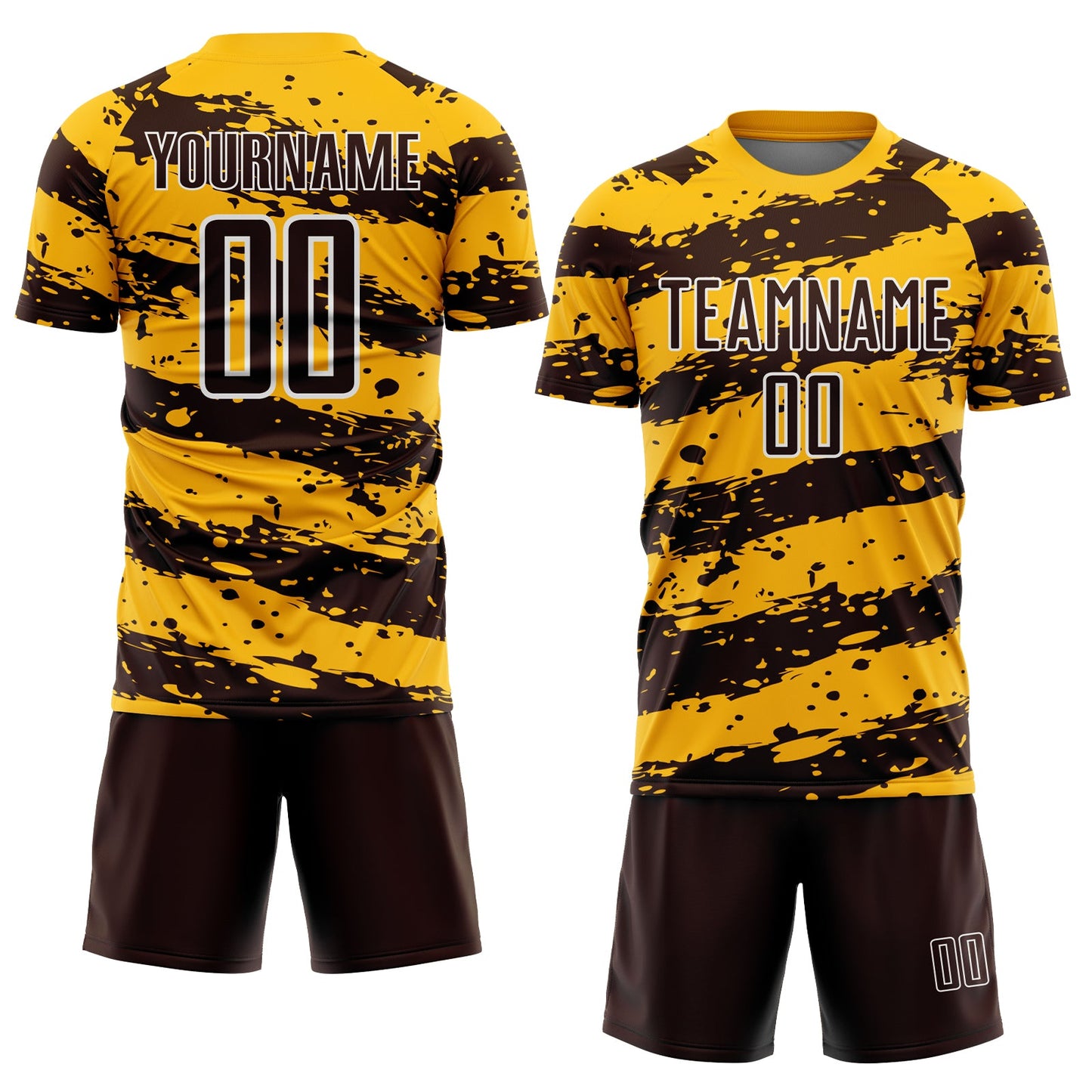 Custom Gold Brown-White Splash Sublimation Soccer Uniform Jersey Limited