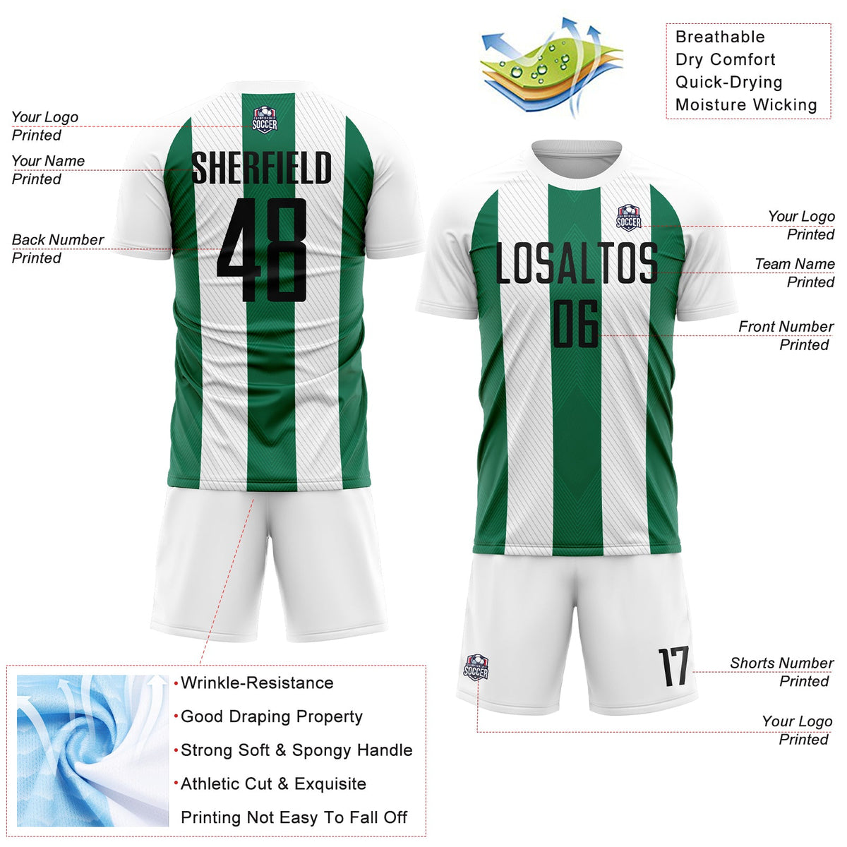 Custom White Black-Kelly Green Line Sublimation Soccer Uniform Jersey Limited