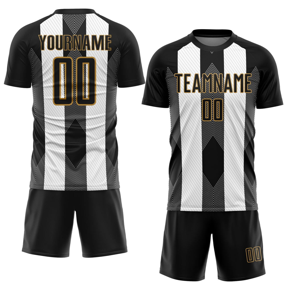 Custom Black Old Gold-White Line Sublimation Soccer Uniform Jersey Limited