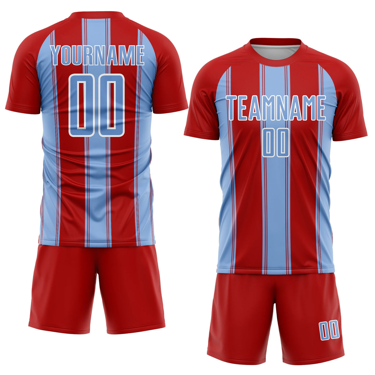 Custom Red Light Blue-White Line Sublimation Soccer Uniform Jersey Limited