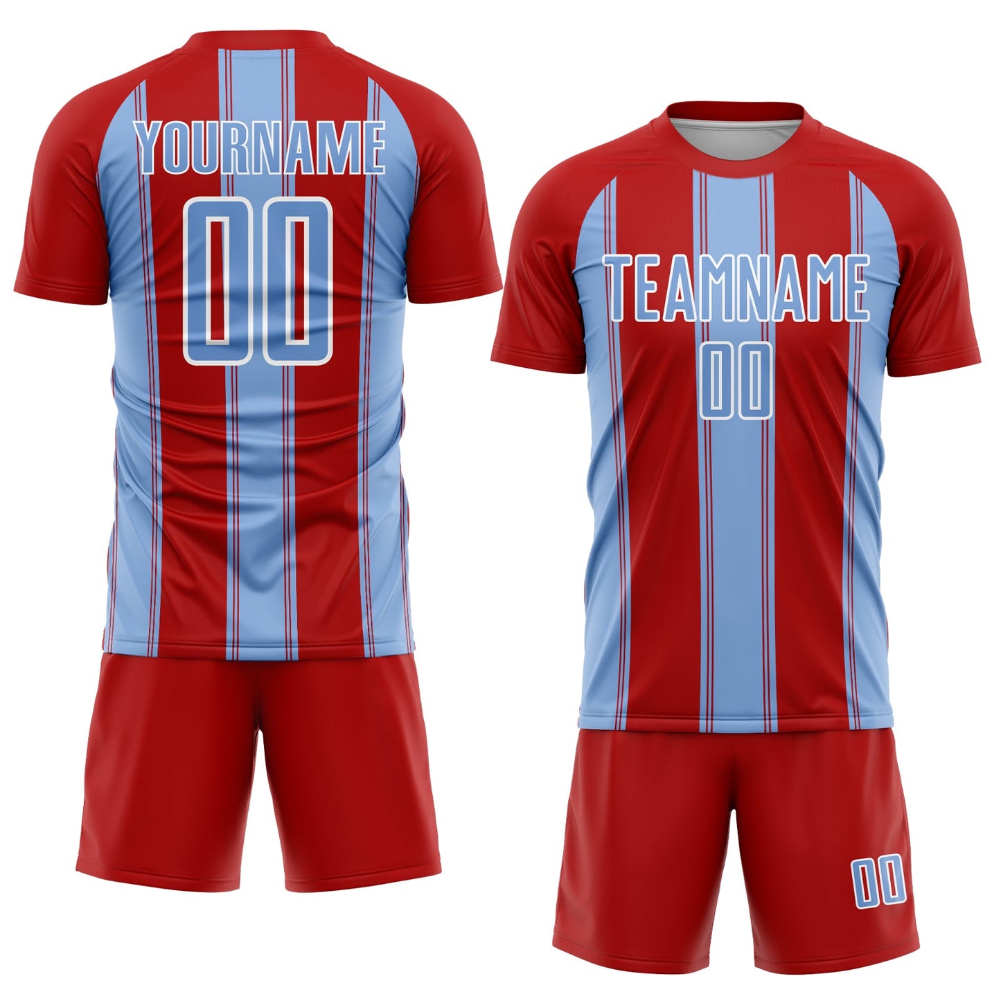 Custom Red Light Blue-White Line Sublimation Soccer Uniform Jersey Limited