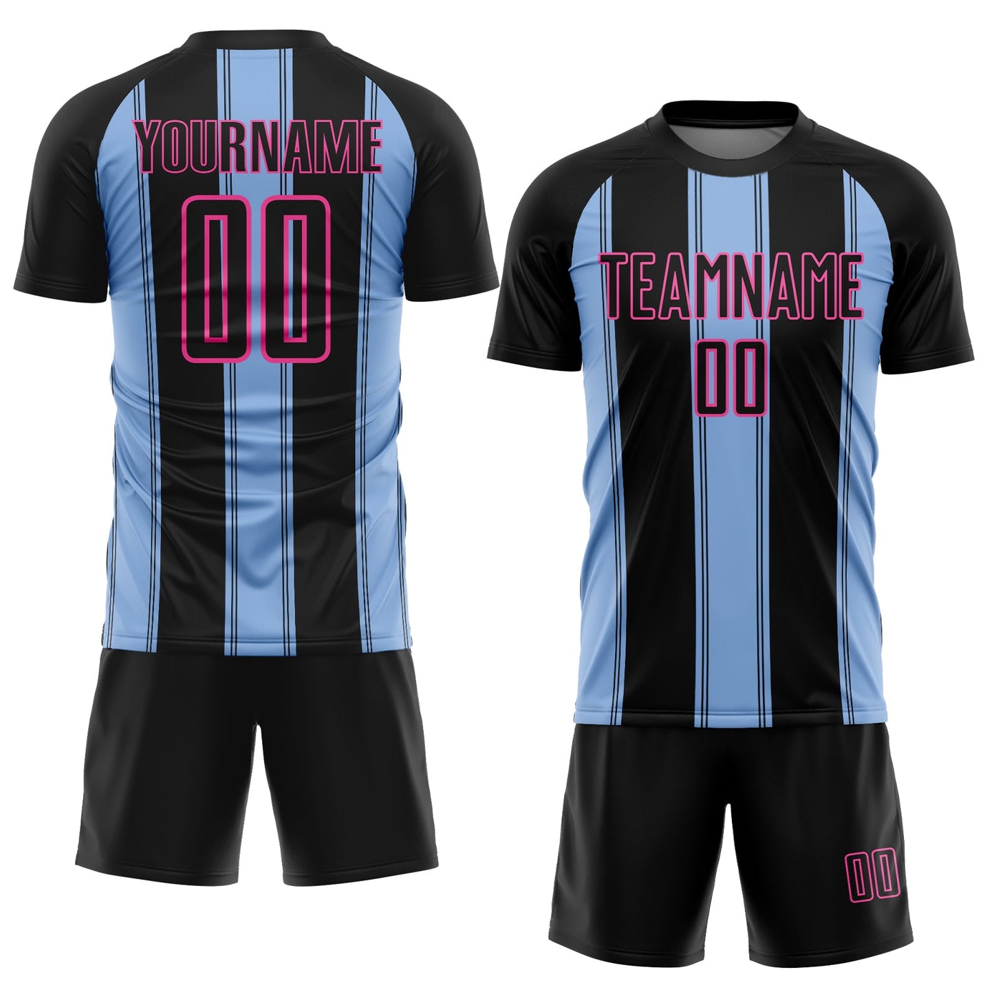 Custom Black Light Blue-Pink Line Sublimation Soccer Uniform Jersey Limited