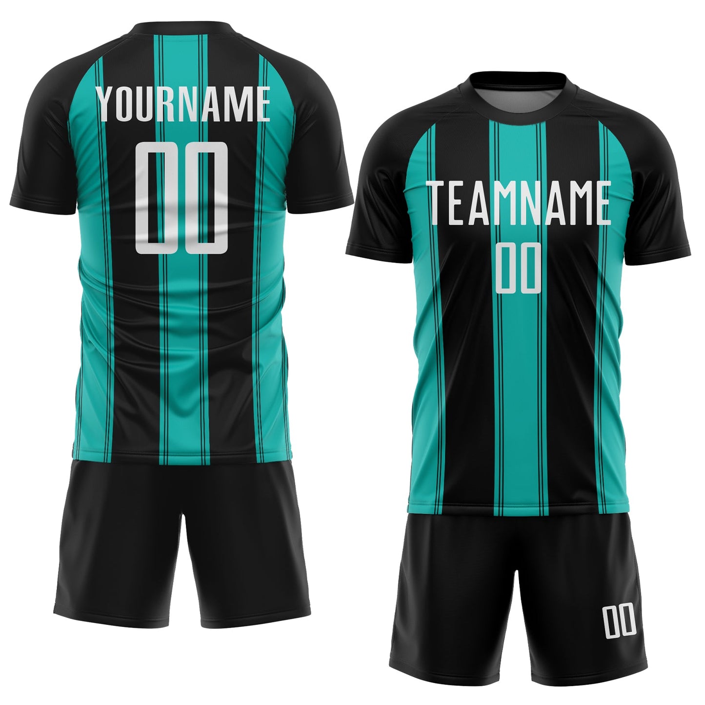 Custom Black White-Aqua Line Sublimation Soccer Uniform Jersey Limited