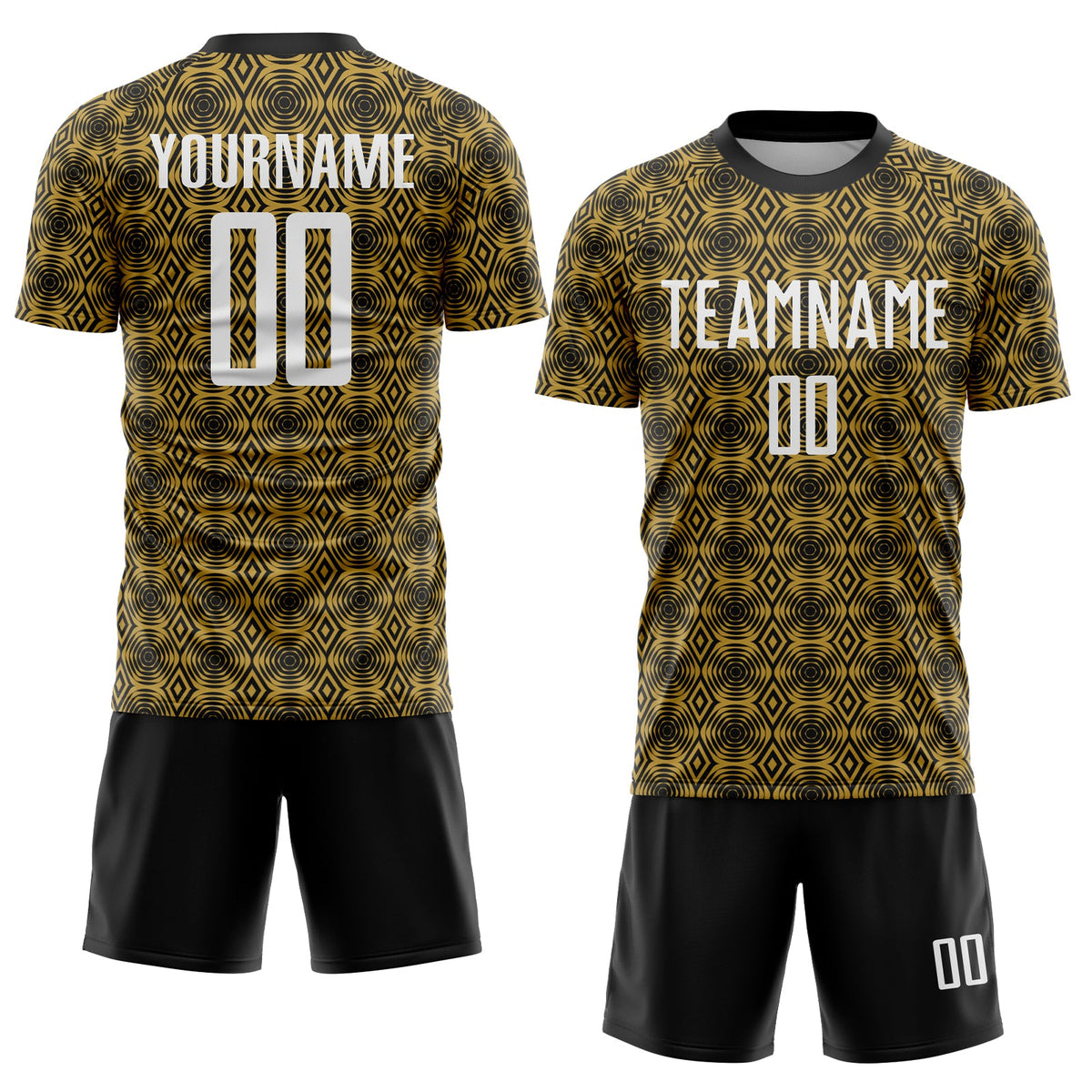 Custom Old Gold White-Black Geometric Shapes Sublimation Soccer Uniform Jersey Limited