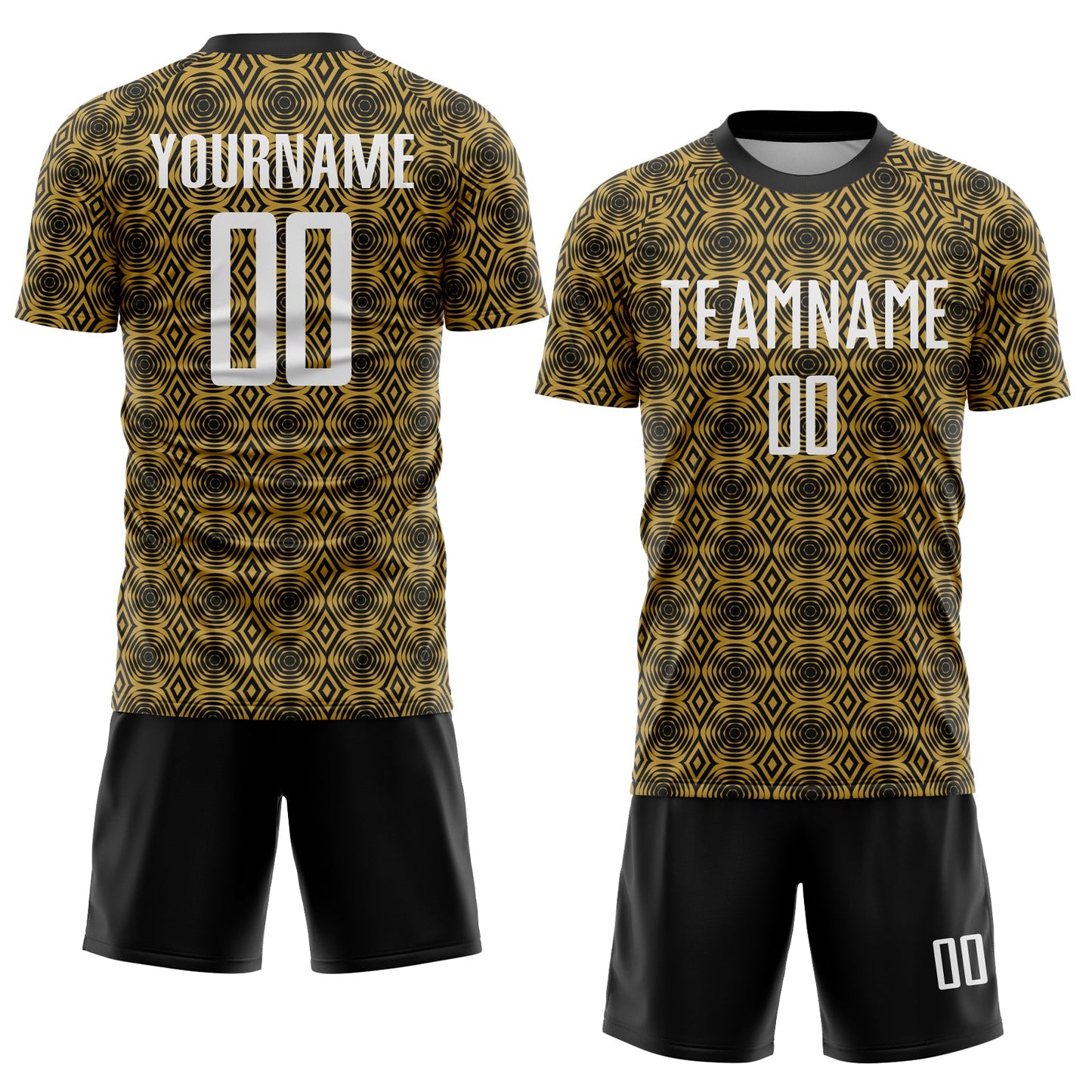 Custom Old Gold White-Black Geometric Shapes Sublimation Soccer Uniform Jersey Limited