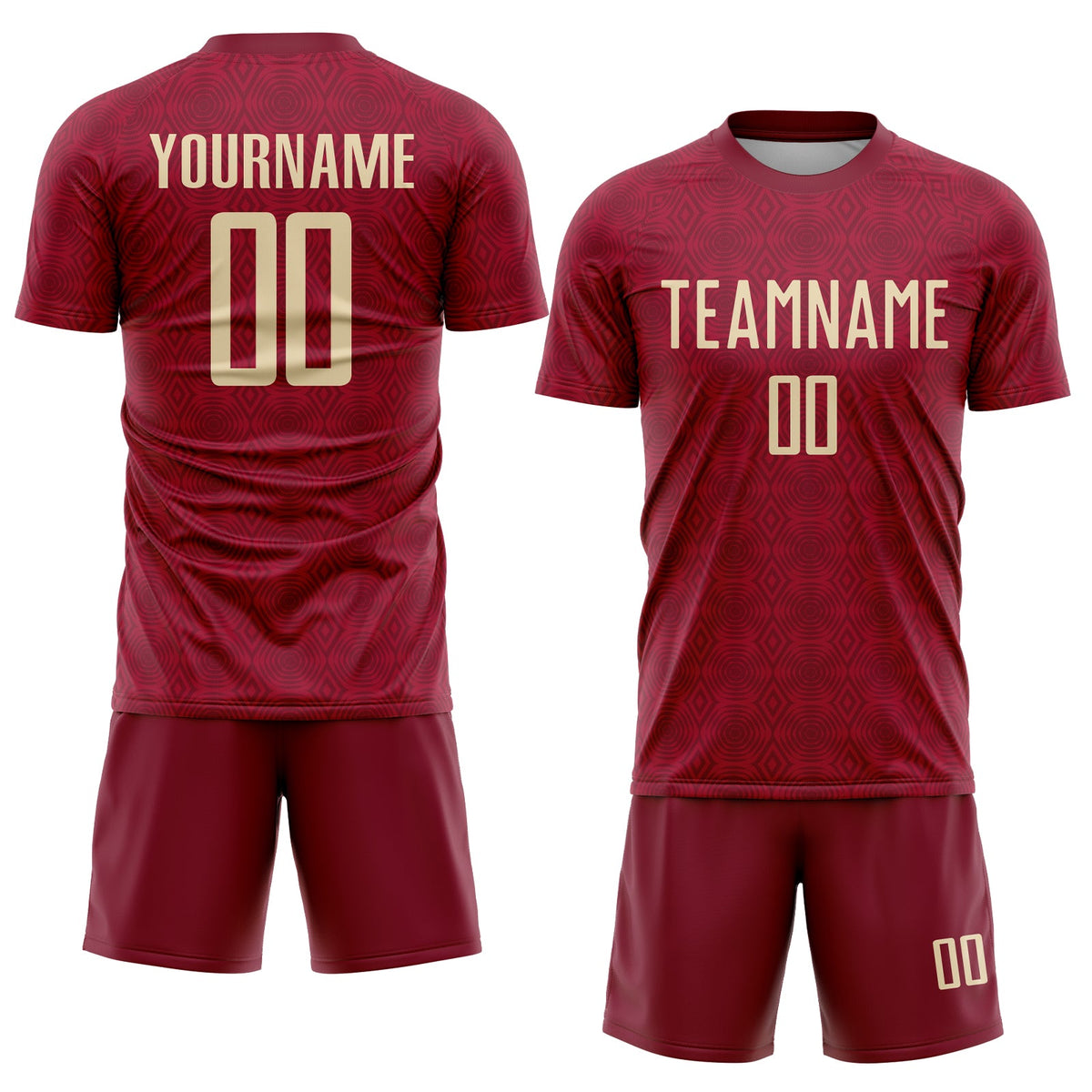 Custom Crimson Cream Geometric Shapes Sublimation Soccer Uniform Jersey Limited