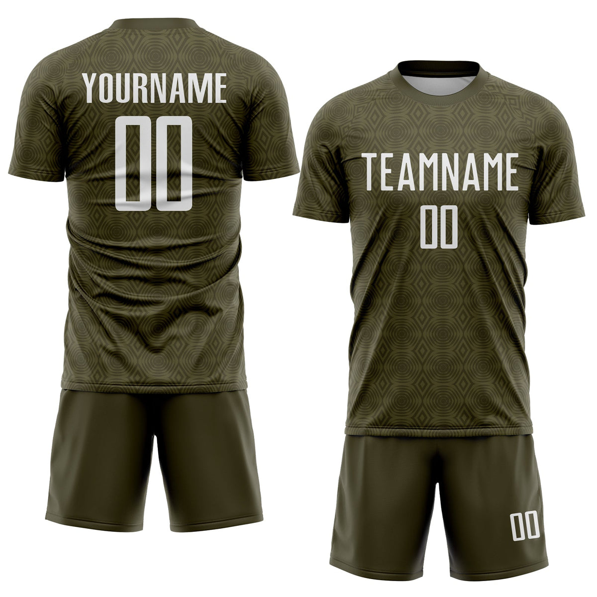 Custom Olive White Geometric Shapes Sublimation Salute To Service Soccer Uniform Jersey Limited