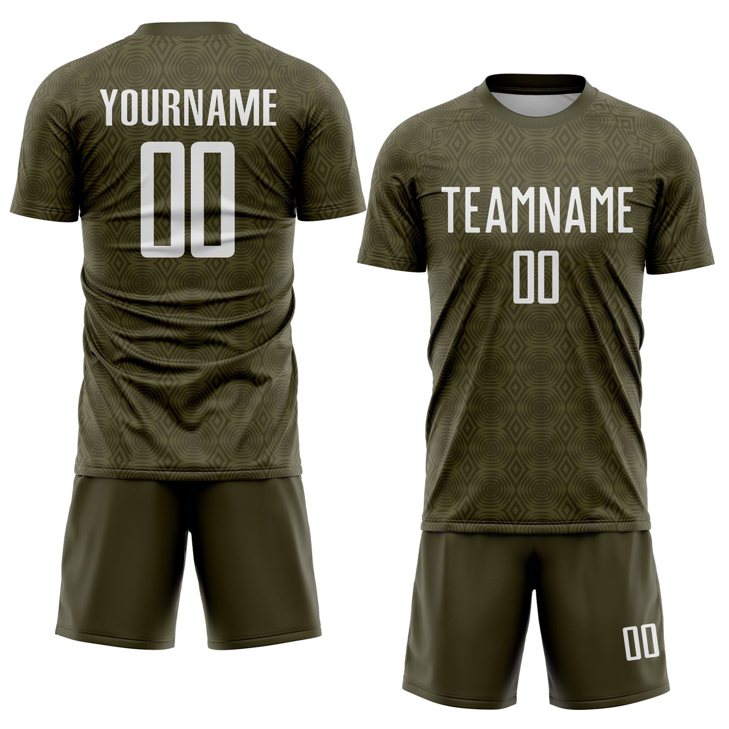 Custom Olive White Geometric Shapes Sublimation Salute To Service Soccer Uniform Jersey Limited