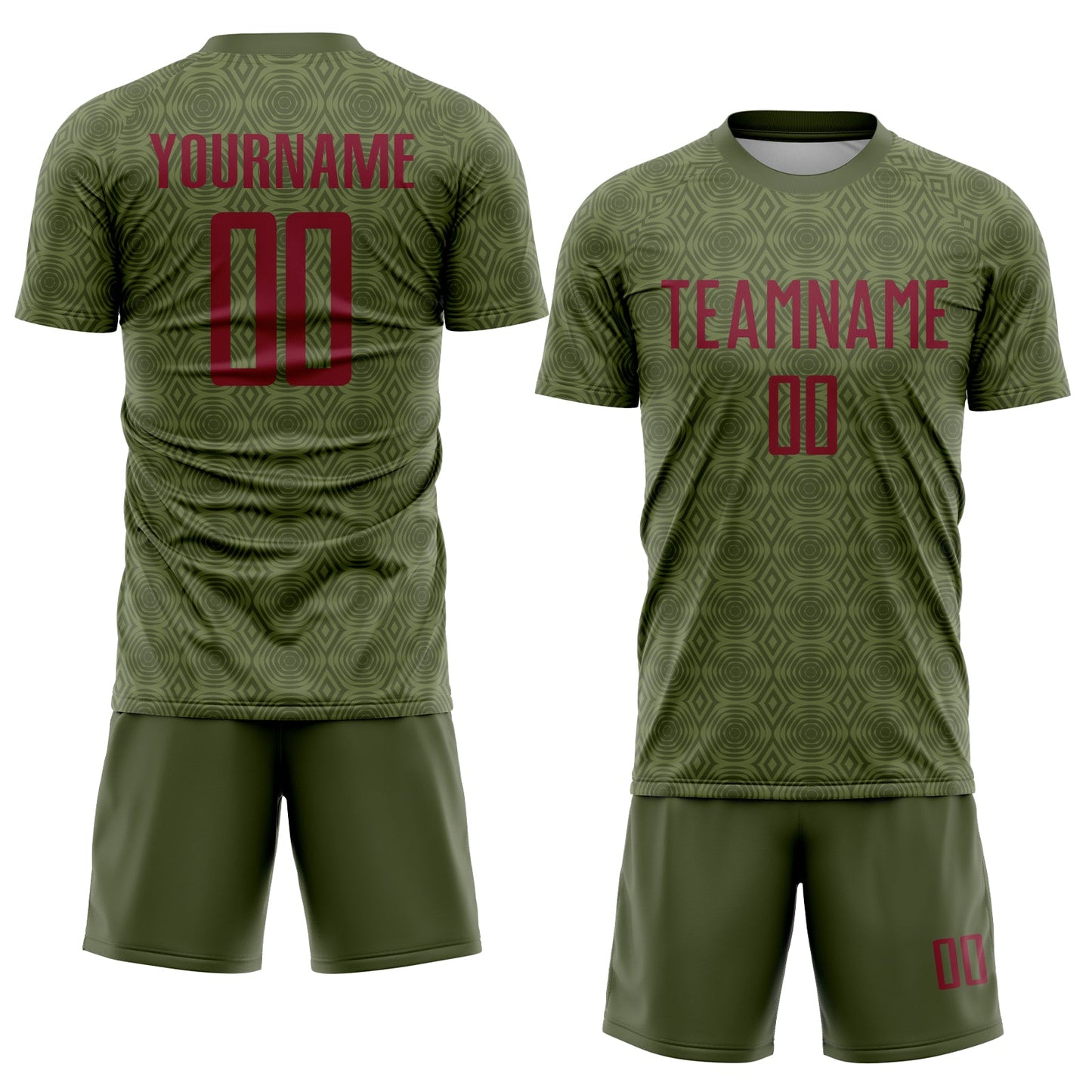 Custom Olive Crimson Geometric Shapes Sublimation Salute To Service Soccer Uniform Jersey Limited
