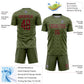 Custom Olive Crimson Geometric Shapes Sublimation Salute To Service Soccer Uniform Jersey Limited