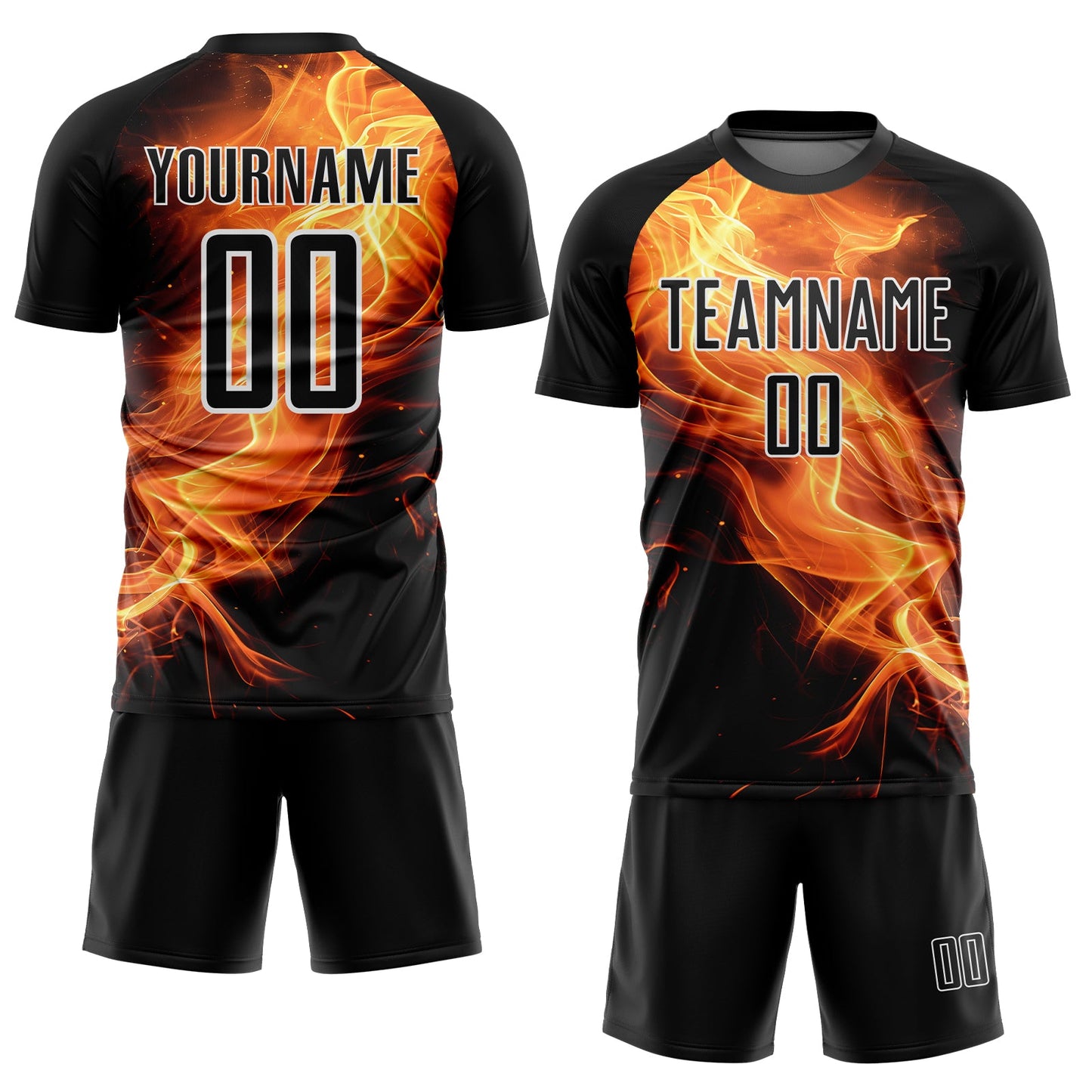 Custom Black Gold-White Flame Sublimation Soccer Uniform Jersey Limited