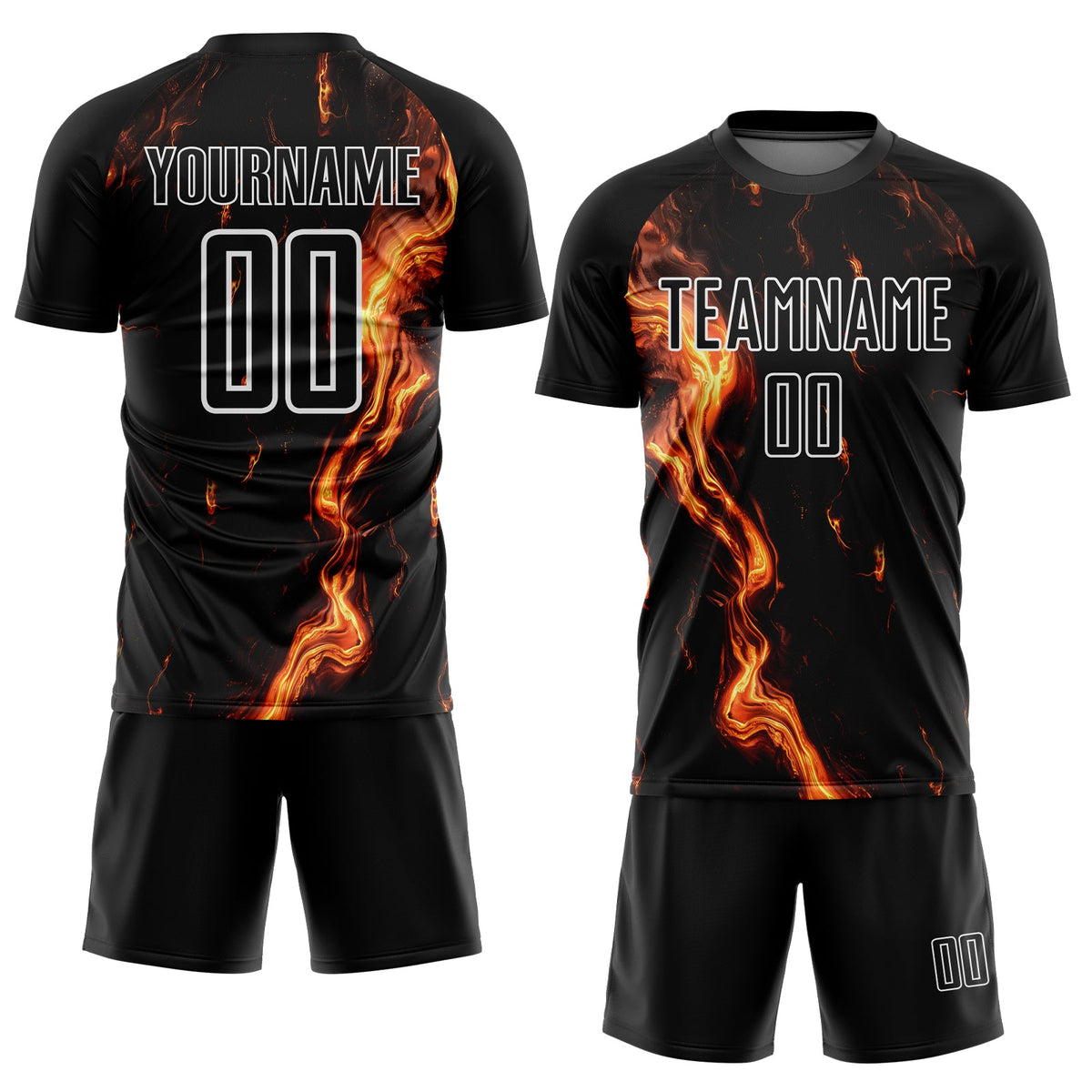 Custom Black Gold-White Flame Sublimation Soccer Uniform Jersey Limited