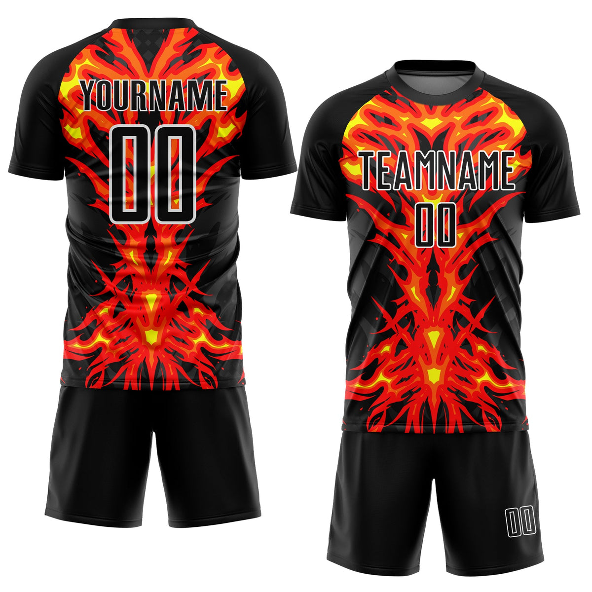 Custom Black Red-White Flame Sublimation Soccer Uniform Jersey Limited