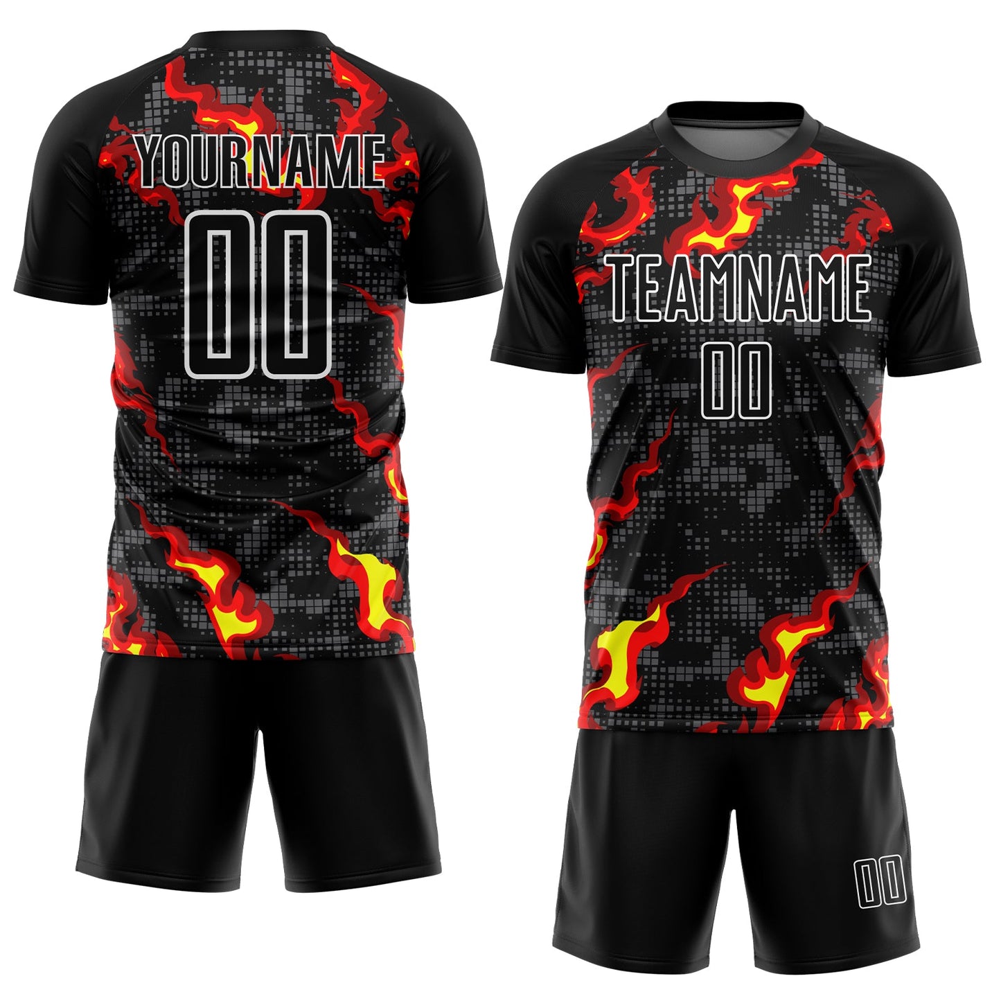 Custom Black Gray Red-Gold Flame Sublimation Soccer Uniform Jersey Limited