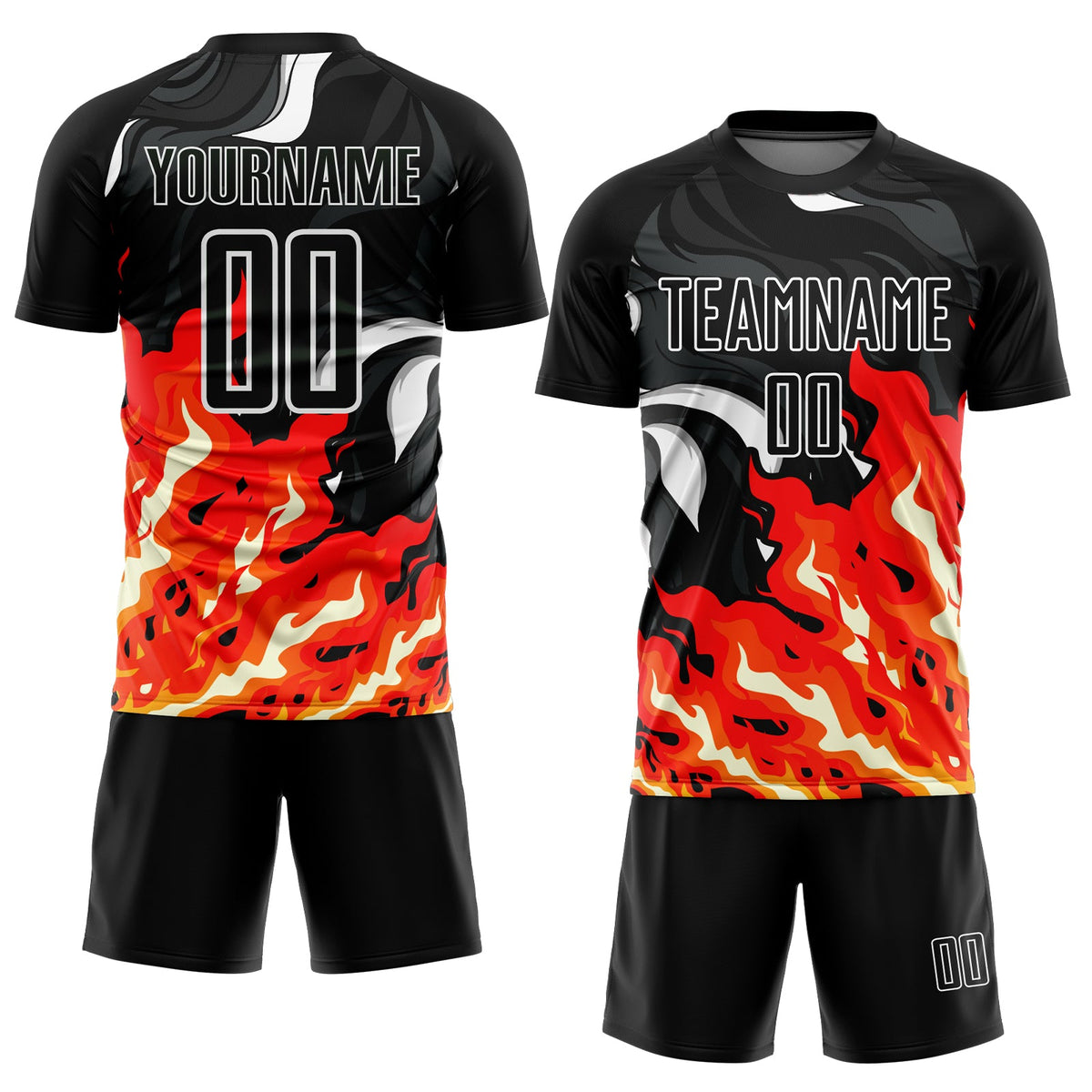 Custom Black Red-Orange Flame Sublimation Soccer Uniform Jersey Limited