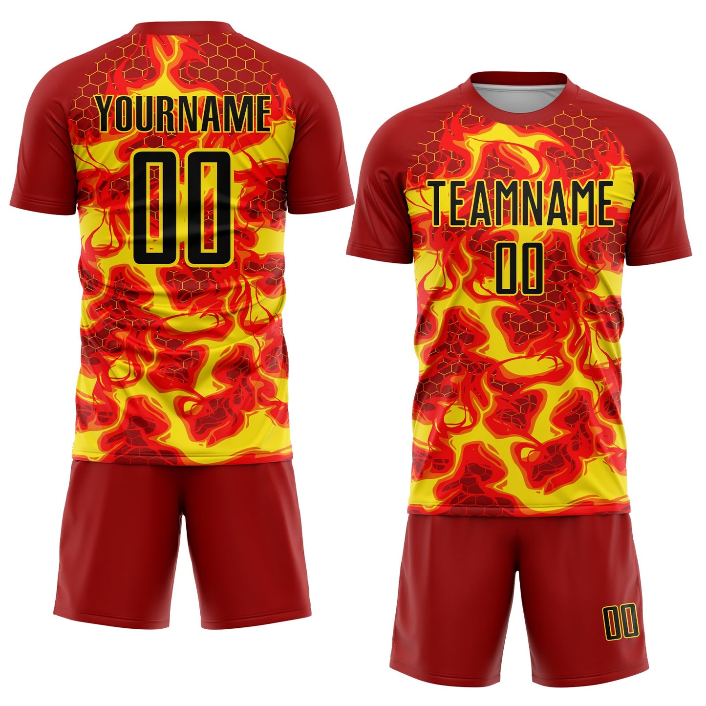 Custom Red Black-Light Yellow Flame Sublimation Soccer Uniform Jersey Limited