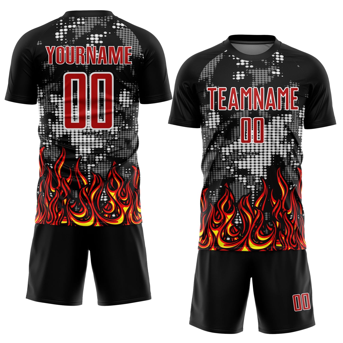Custom Black Red Gold-Gray Flame Sublimation Soccer Uniform Jersey Limited