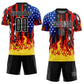 Custom Black Red Royal-Gold American Flag Flame Sublimation Soccer Uniform Jersey Limited