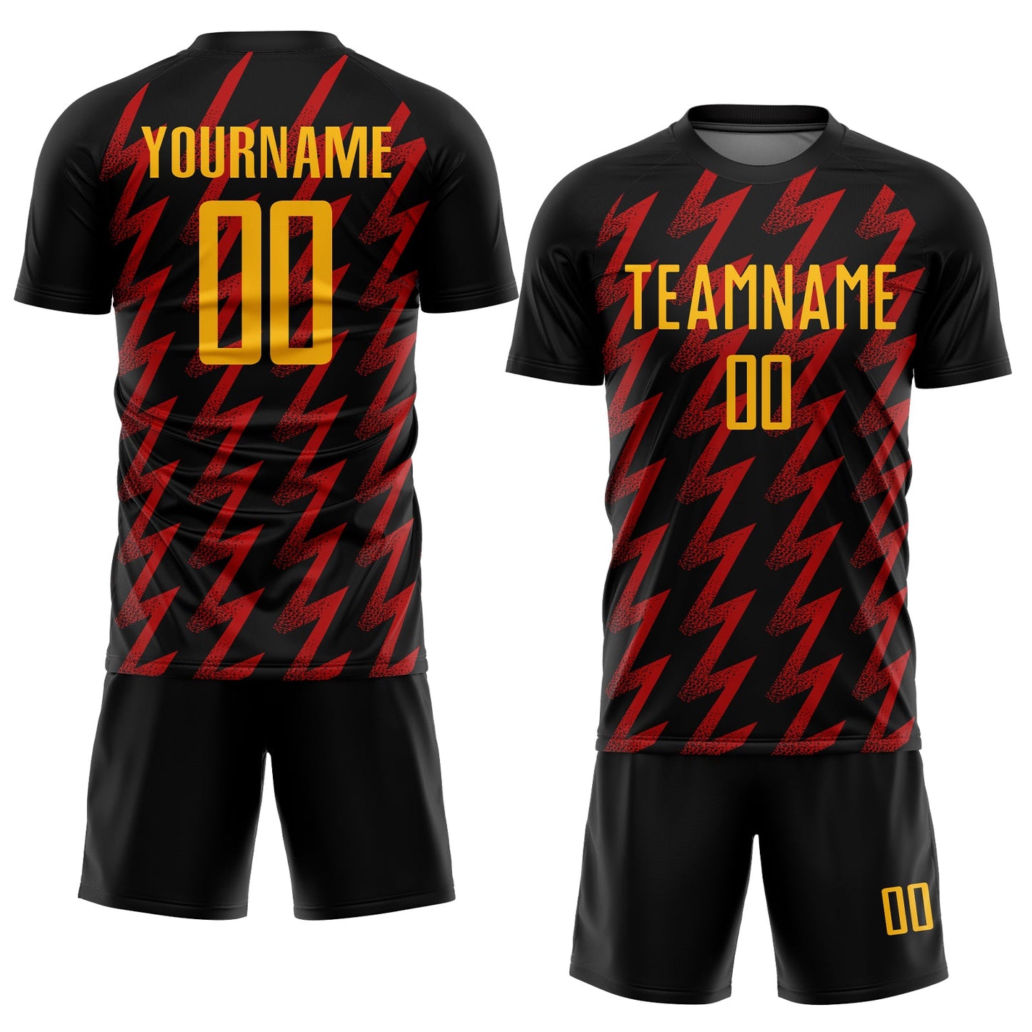 Custom Black Gold-Red Zigzag Shape Sublimation Soccer Uniform Jersey Limited