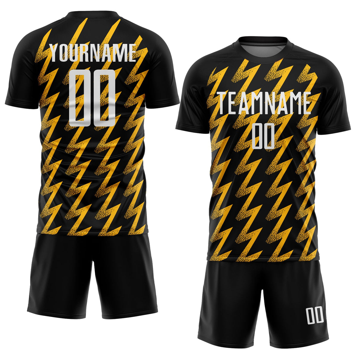 Custom Black White-Gold Zigzag Shape Sublimation Soccer Uniform Jersey Limited