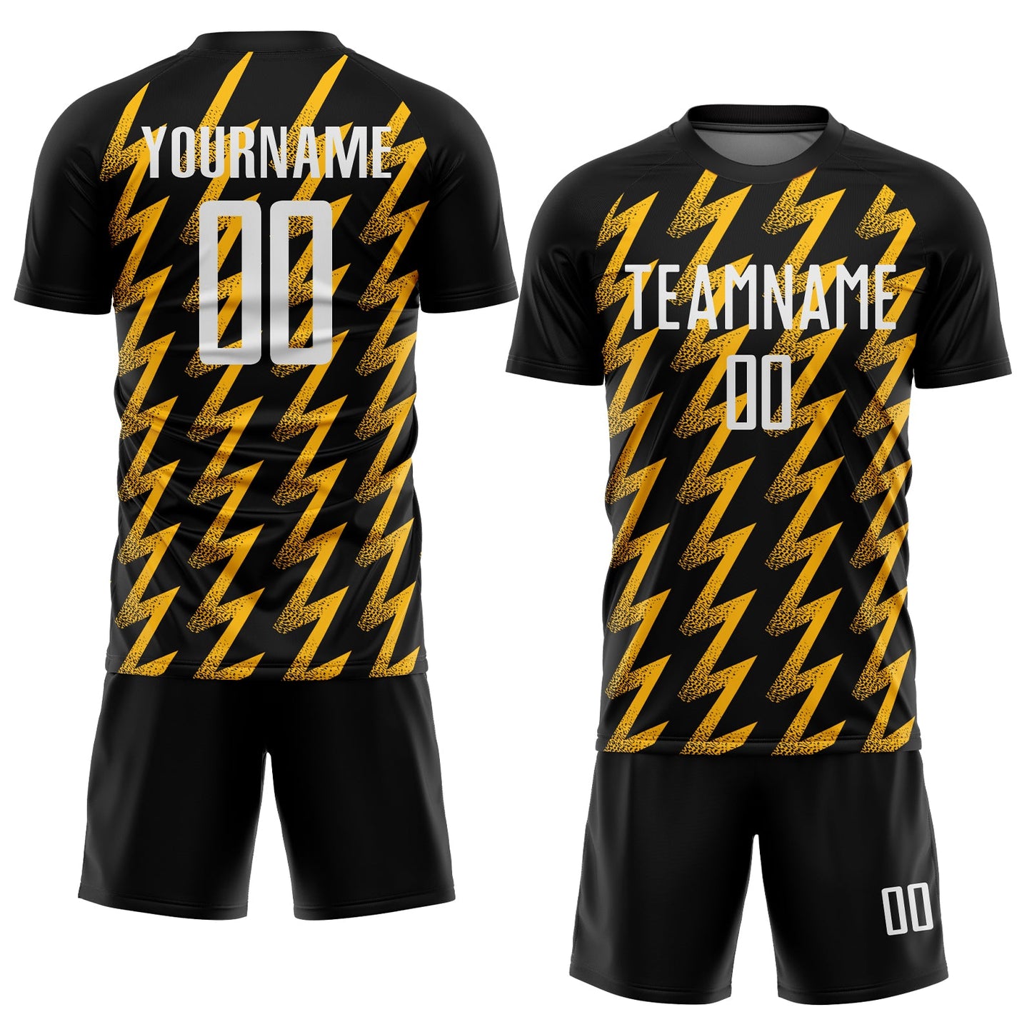 Custom Black White-Gold Zigzag Shape Sublimation Soccer Uniform Jersey Limited