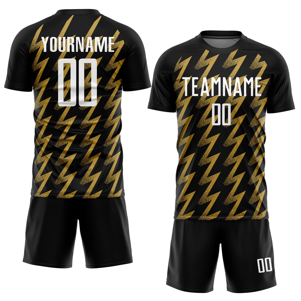 Custom Black White-Old Gold Zigzag Shape Sublimation Soccer Uniform Jersey Limited