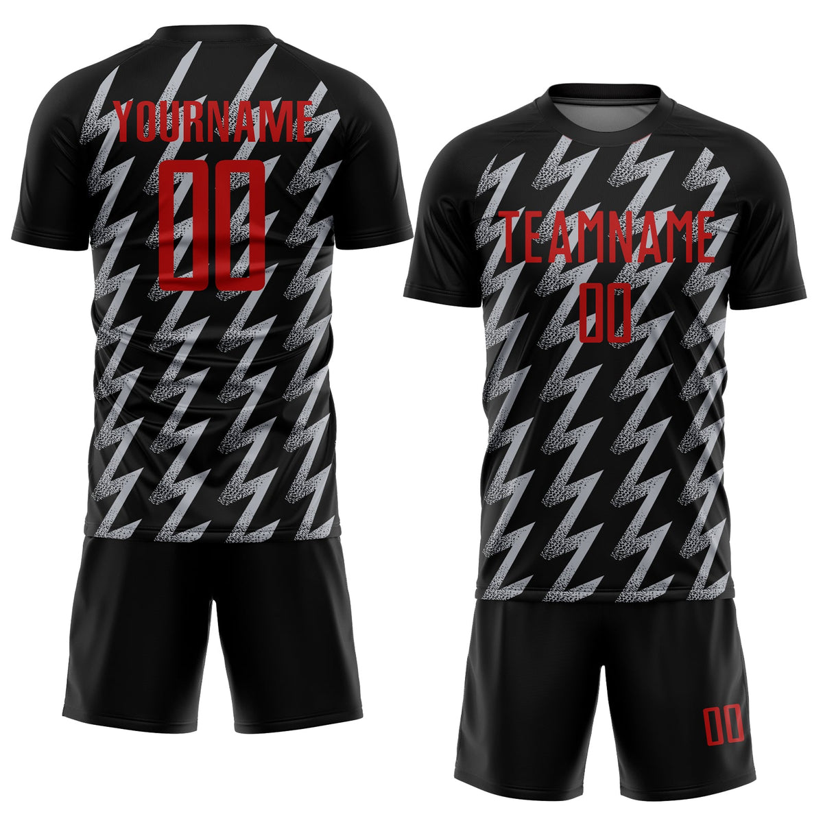 Custom Black Red-Gray Zigzag Shape Sublimation Soccer Uniform Jersey Limited