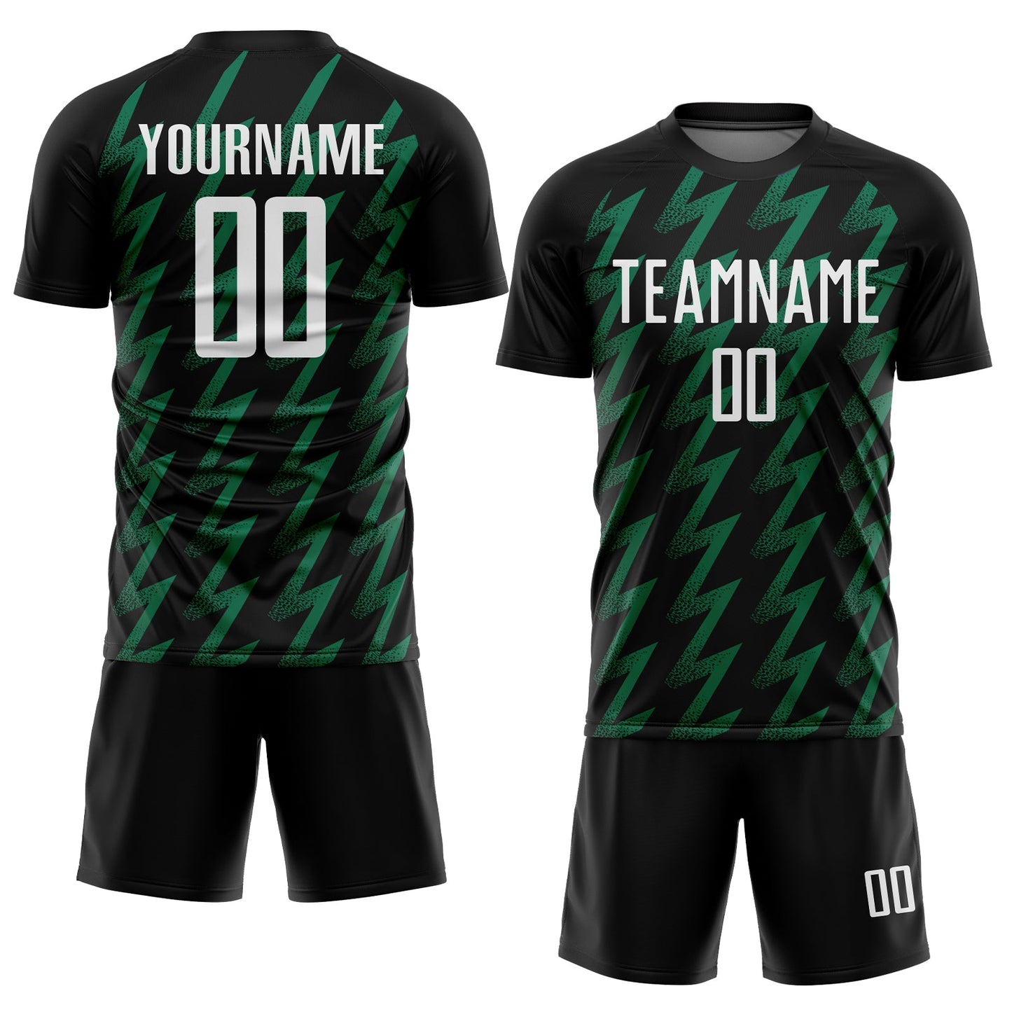 Custom Black White-Kelly Green Zigzag Shape Sublimation Soccer Uniform Jersey Limited