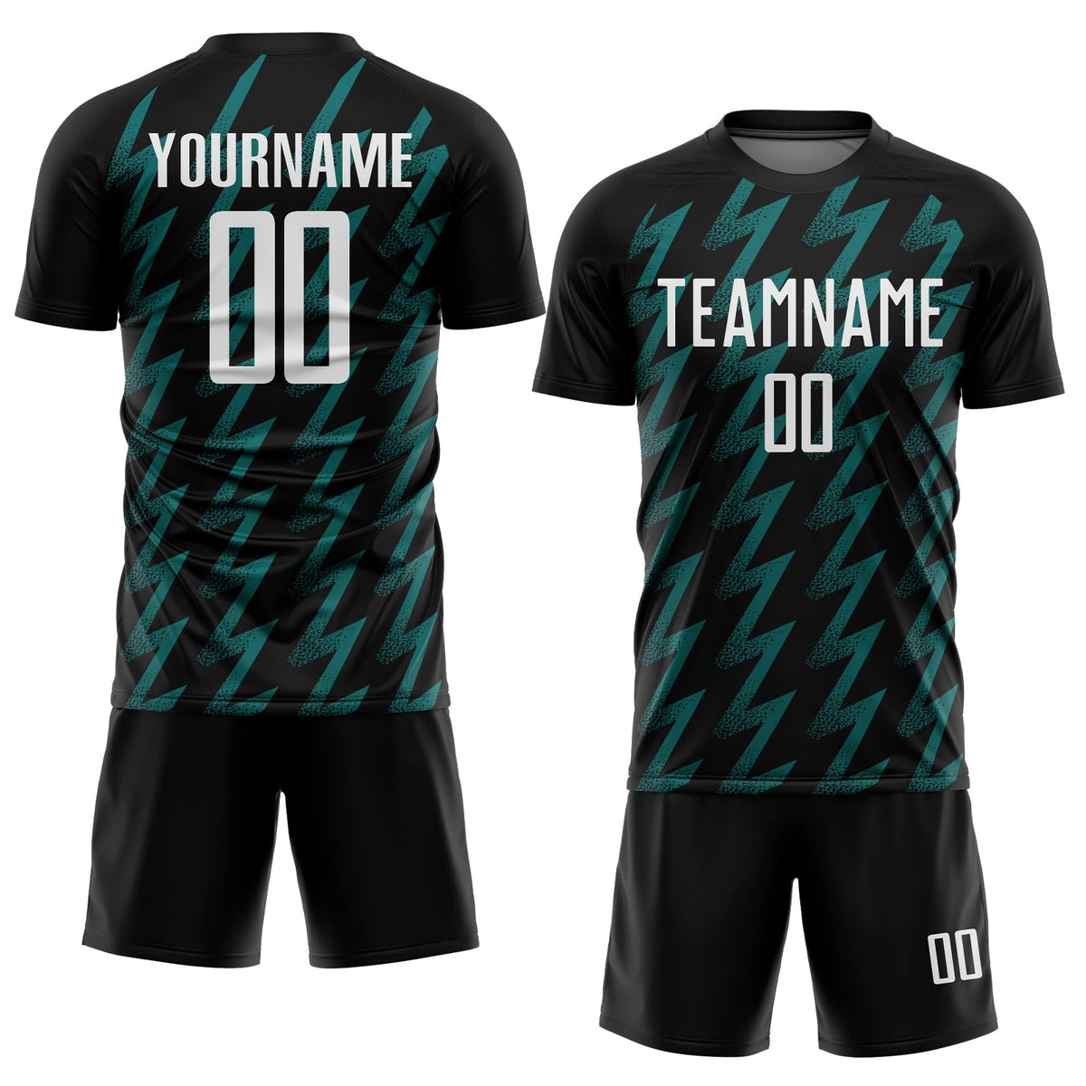 Custom Black White-Teal Zigzag Shape Sublimation Soccer Uniform Jersey Limited