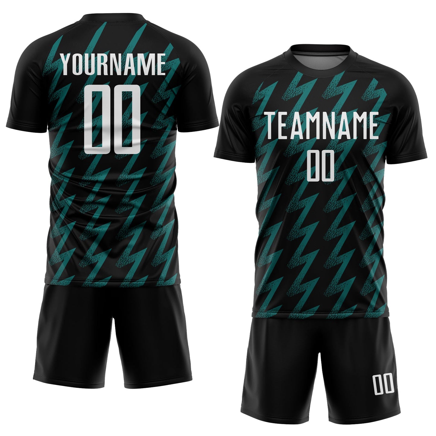 Custom Black White-Teal Zigzag Shape Sublimation Soccer Uniform Jersey Limited