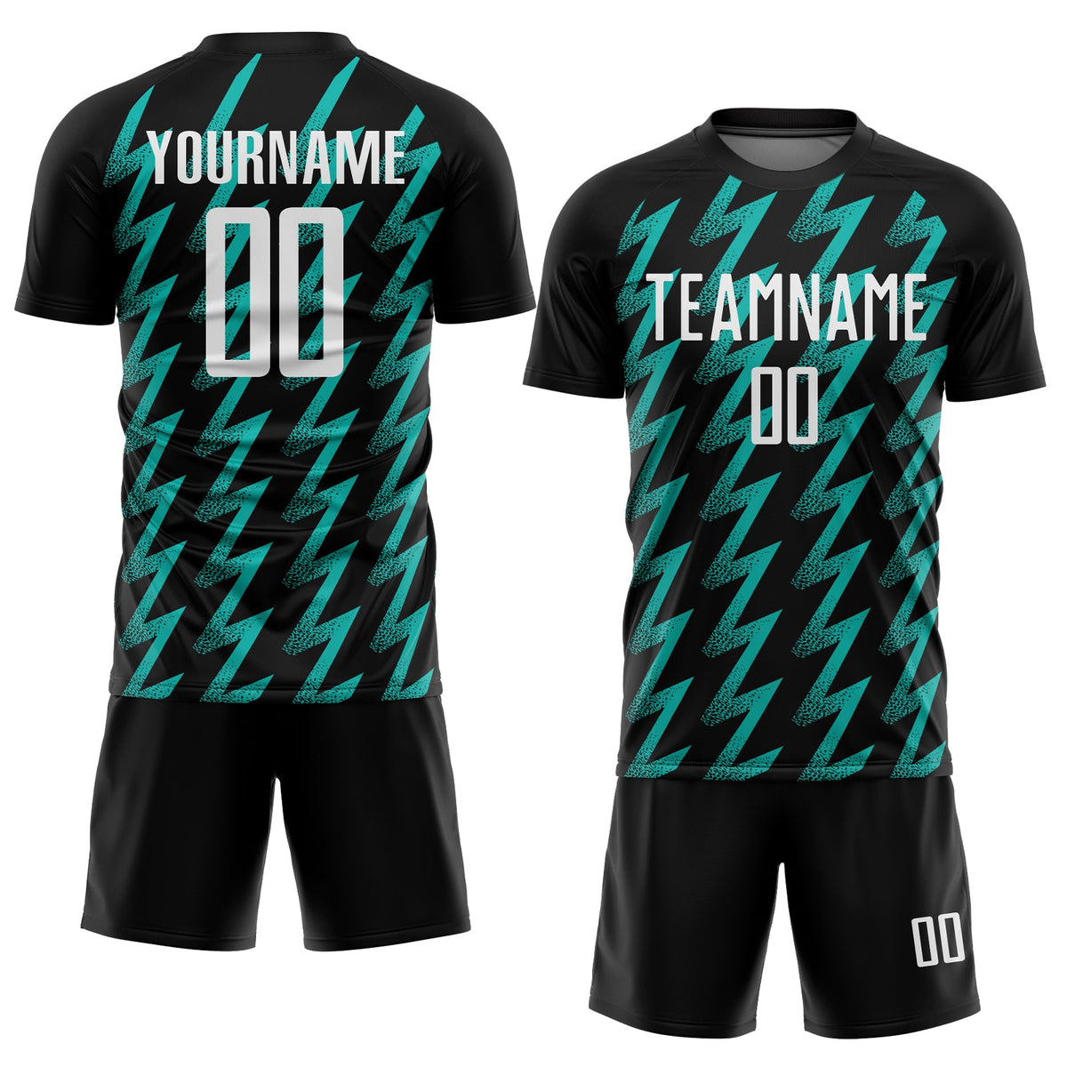 Custom Black White-Aqua Zigzag Shape Sublimation Soccer Uniform Jersey Limited