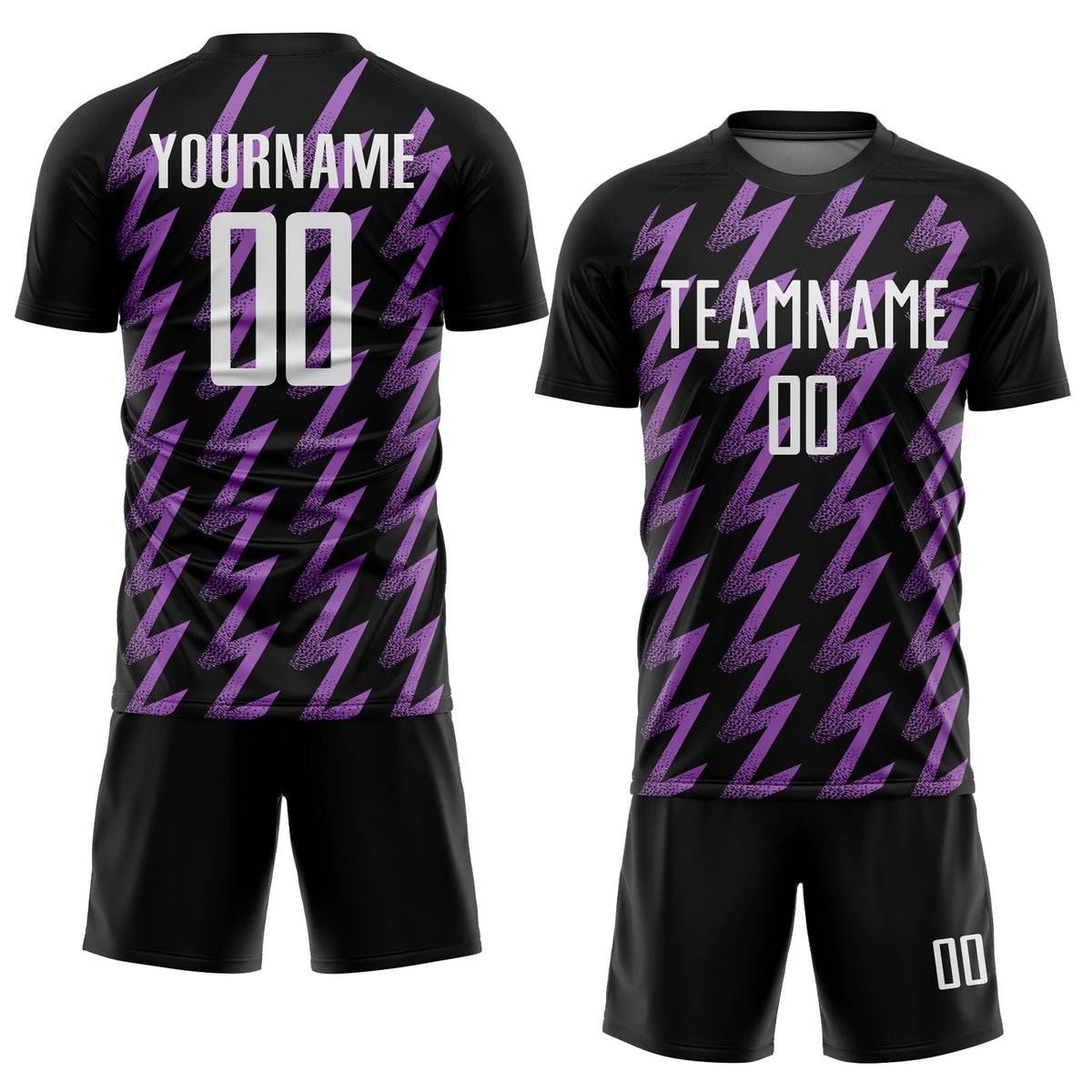 Custom Black White-Medium Purple Zigzag Shape Sublimation Soccer Uniform Jersey Limited