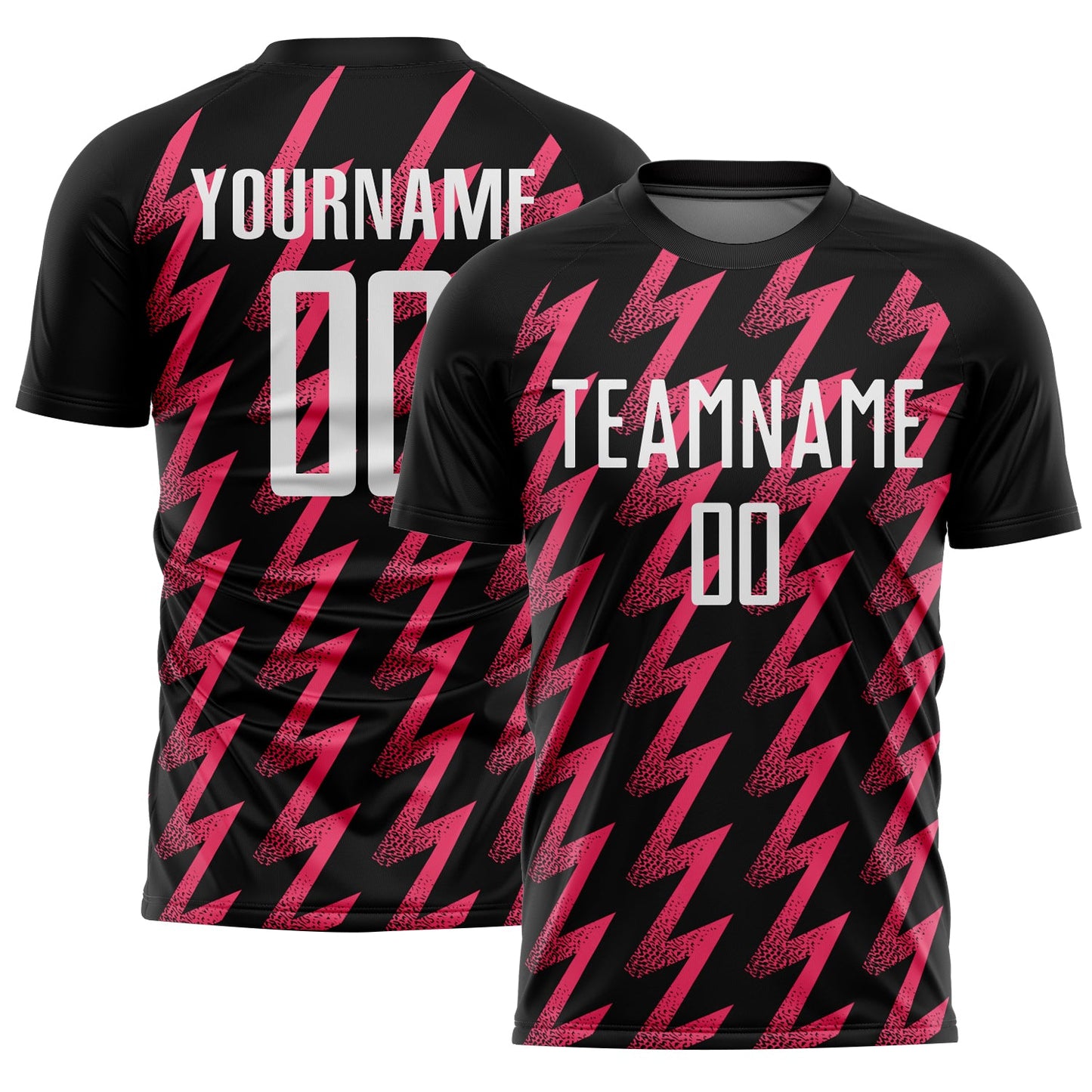 Custom Black White-Neon Pink Zigzag Shape Sublimation Soccer Uniform Jersey