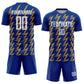 Custom Royal White-Old Gold Zigzag Shape Sublimation Soccer Uniform Jersey Limited