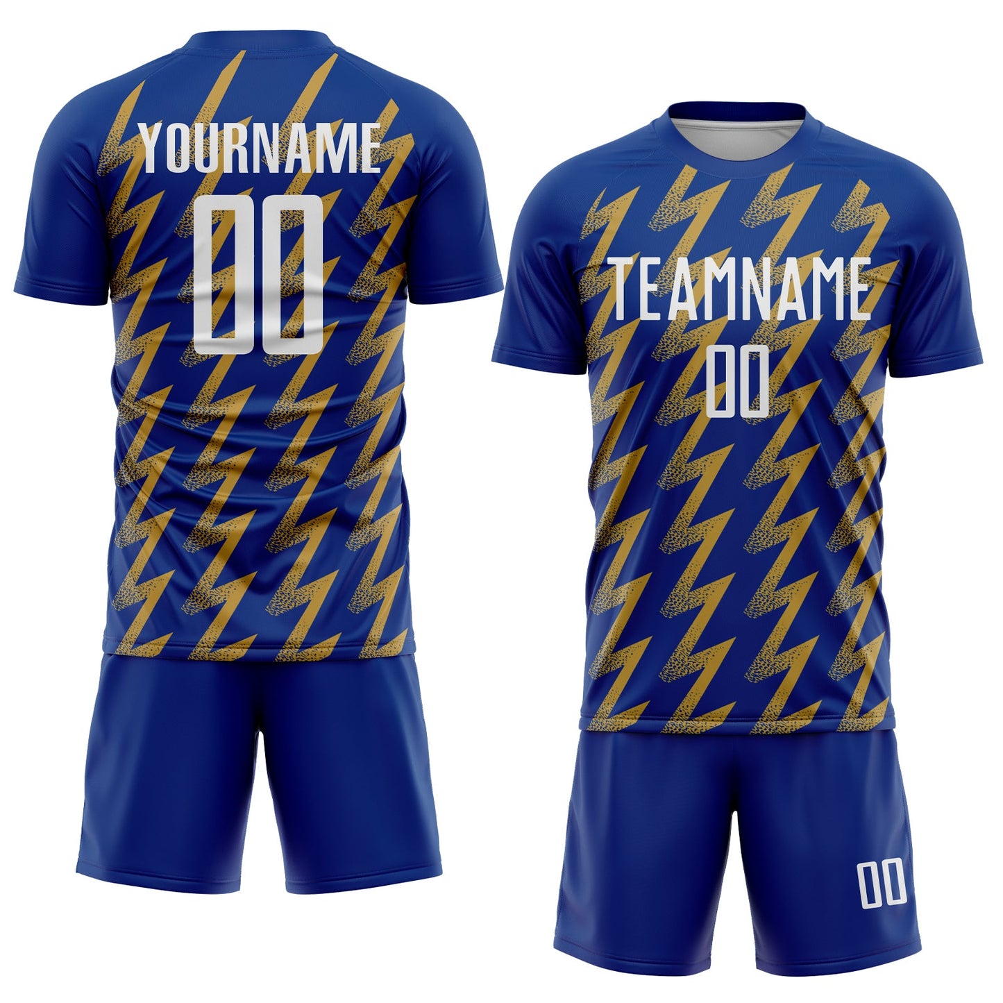 Custom Royal White-Old Gold Zigzag Shape Sublimation Soccer Uniform Jersey Limited