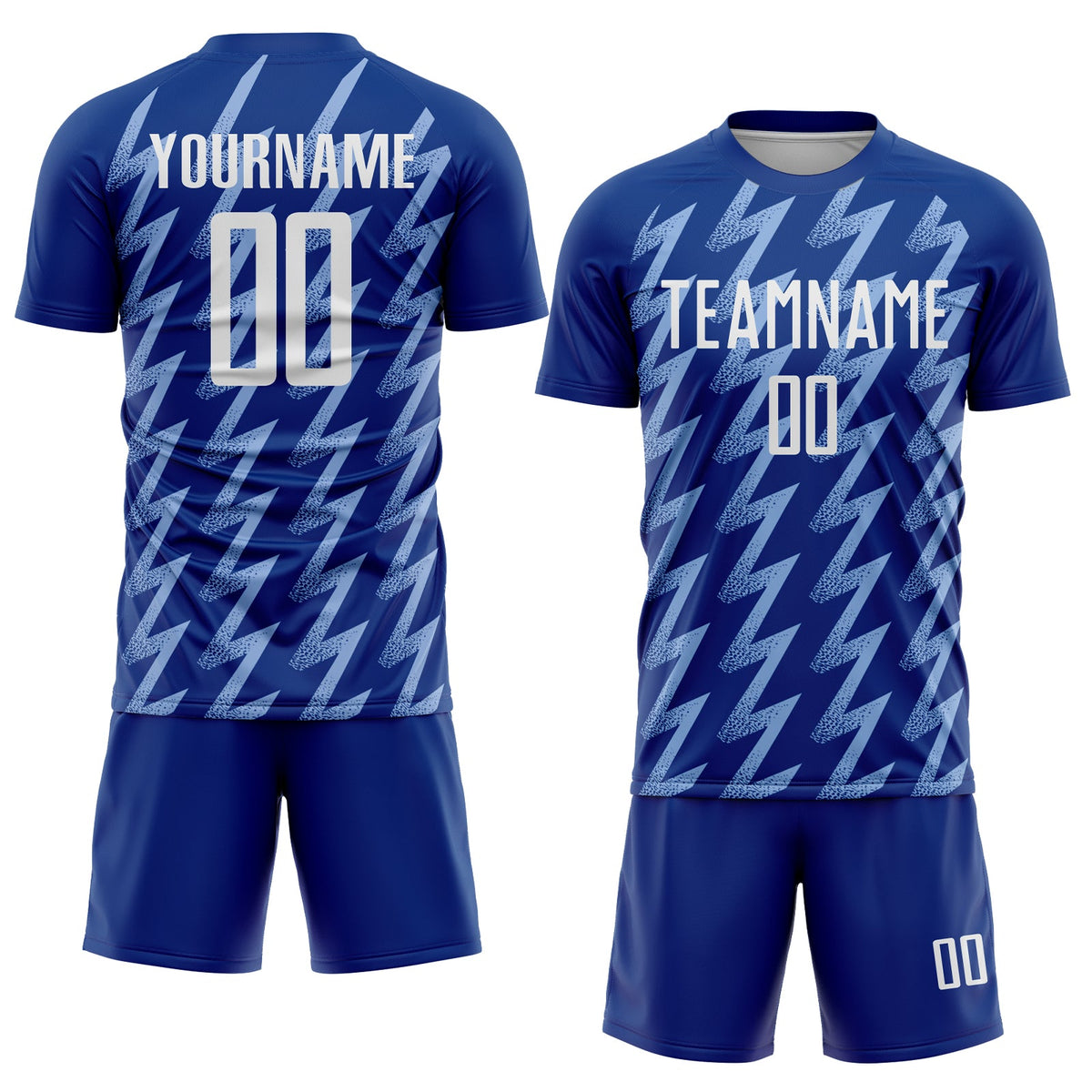 Custom Royal White-Light Blue Zigzag Shape Sublimation Soccer Uniform Jersey Limited