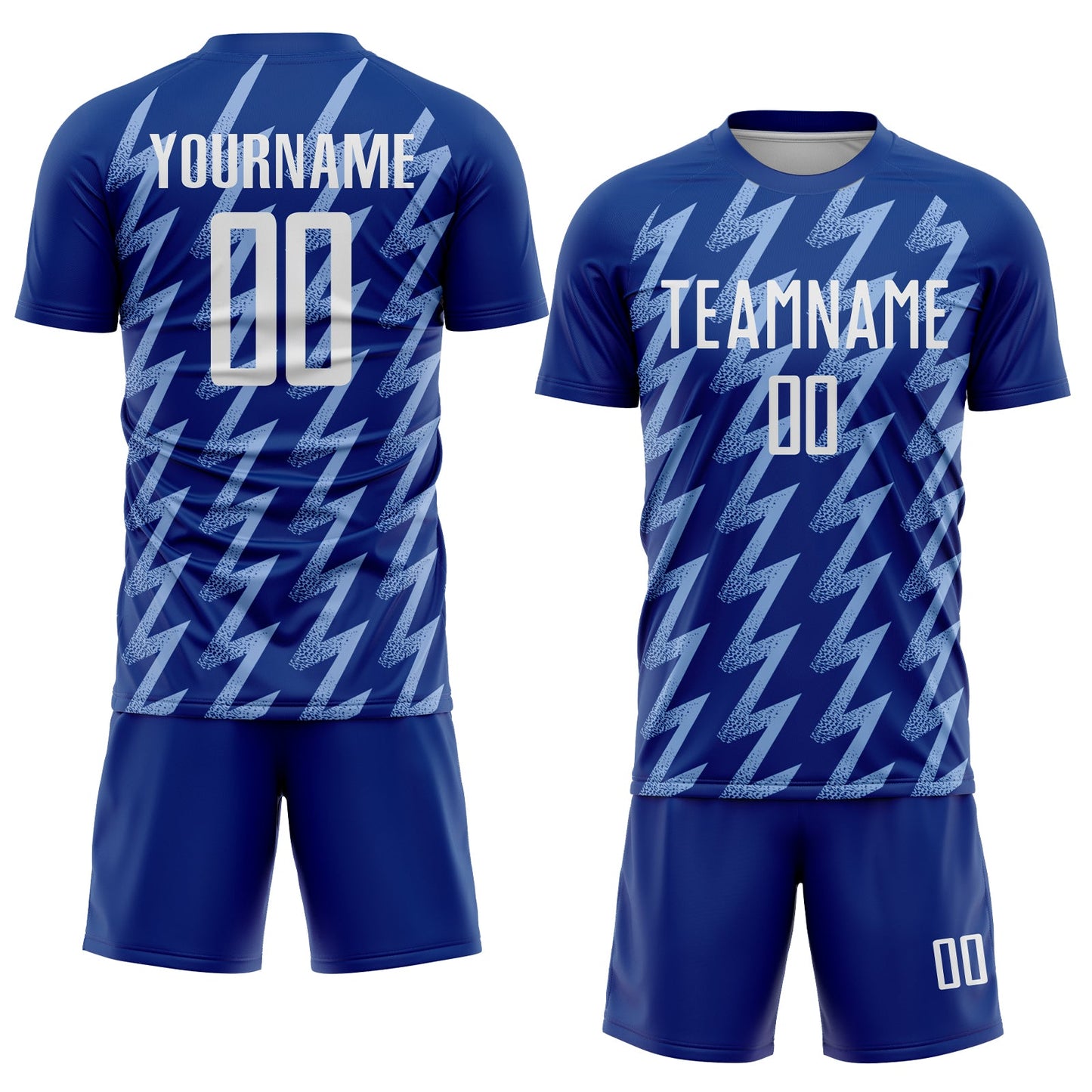 Custom Royal White-Light Blue Zigzag Shape Sublimation Soccer Uniform Jersey Limited