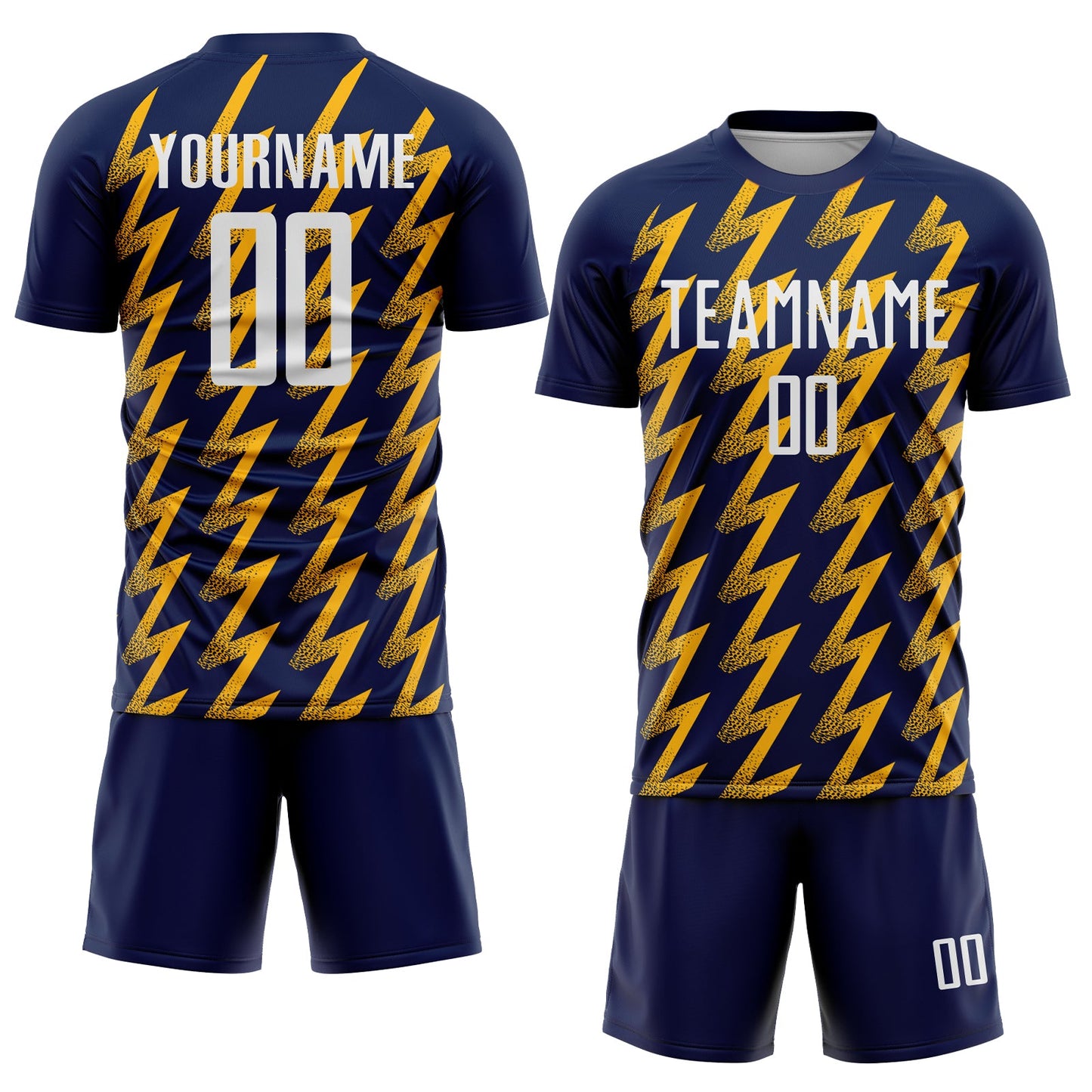 Custom Navy White-Gold Zigzag Shape Sublimation Soccer Uniform Jersey Limited