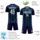 Custom Navy White-Teal Zigzag Shape Sublimation Soccer Uniform Jersey Limited