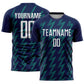 Custom Navy White-Teal Zigzag Shape Sublimation Soccer Uniform Jersey