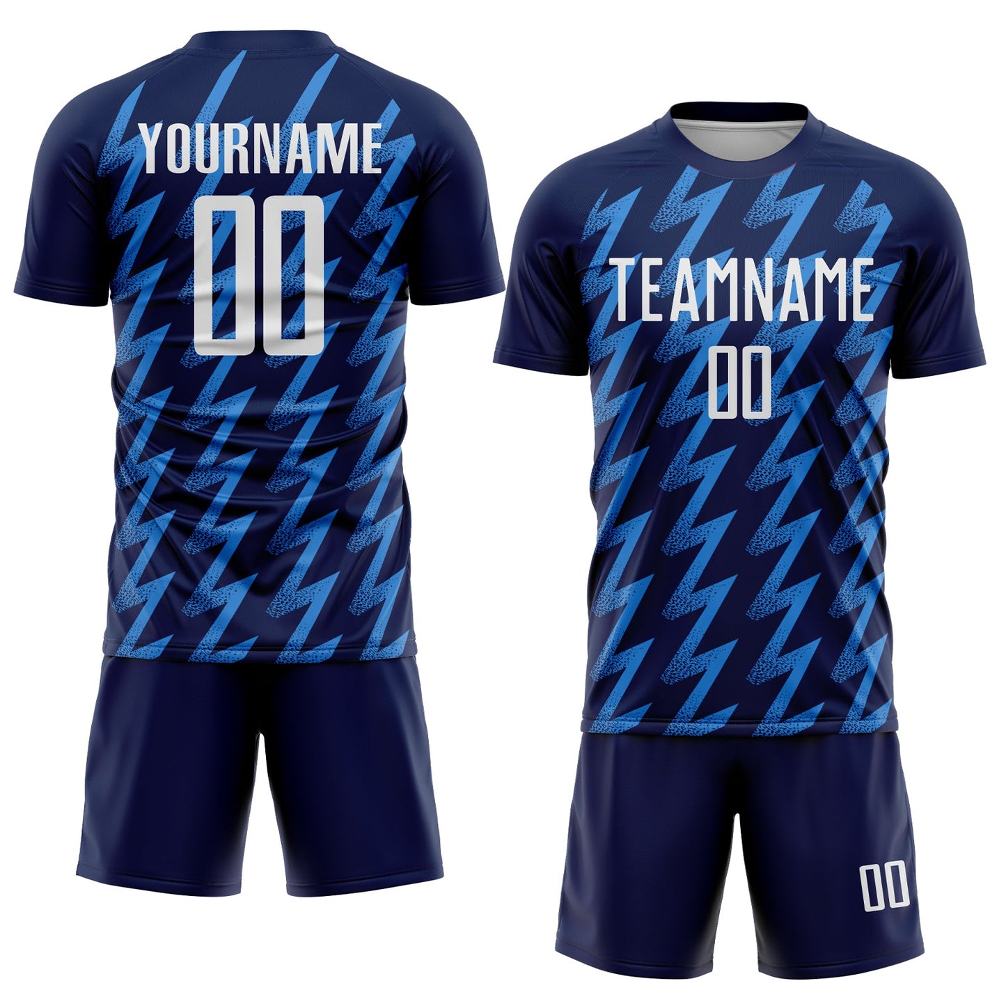 Custom Navy White-Powder Blue Zigzag Shape Sublimation Soccer Uniform Jersey Limited