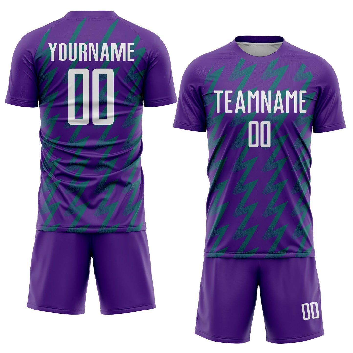 Custom Purple White-Teal Zigzag Shape Sublimation Soccer Uniform Jersey Limited