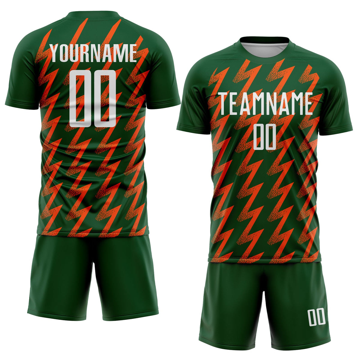 Custom Green White-Orange Zigzag Shape Sublimation Soccer Uniform Jersey Limited