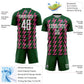 Custom Green White-Pink Zigzag Shape Sublimation Soccer Uniform Jersey Limited