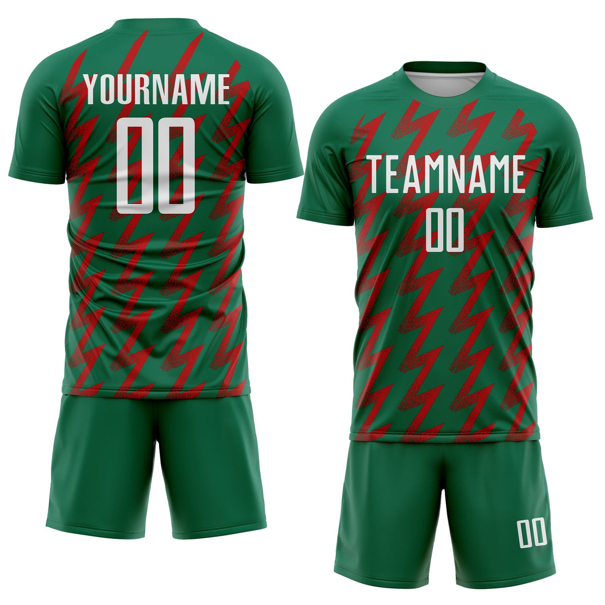 Custom Kelly Green White-Red Zigzag Shape Sublimation Soccer Uniform Jersey Limited