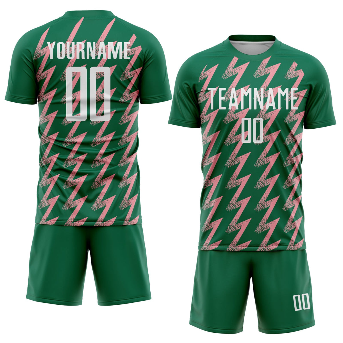 Custom Kelly Green White-Medium Pink Zigzag Shape Sublimation Soccer Uniform Jersey Limited