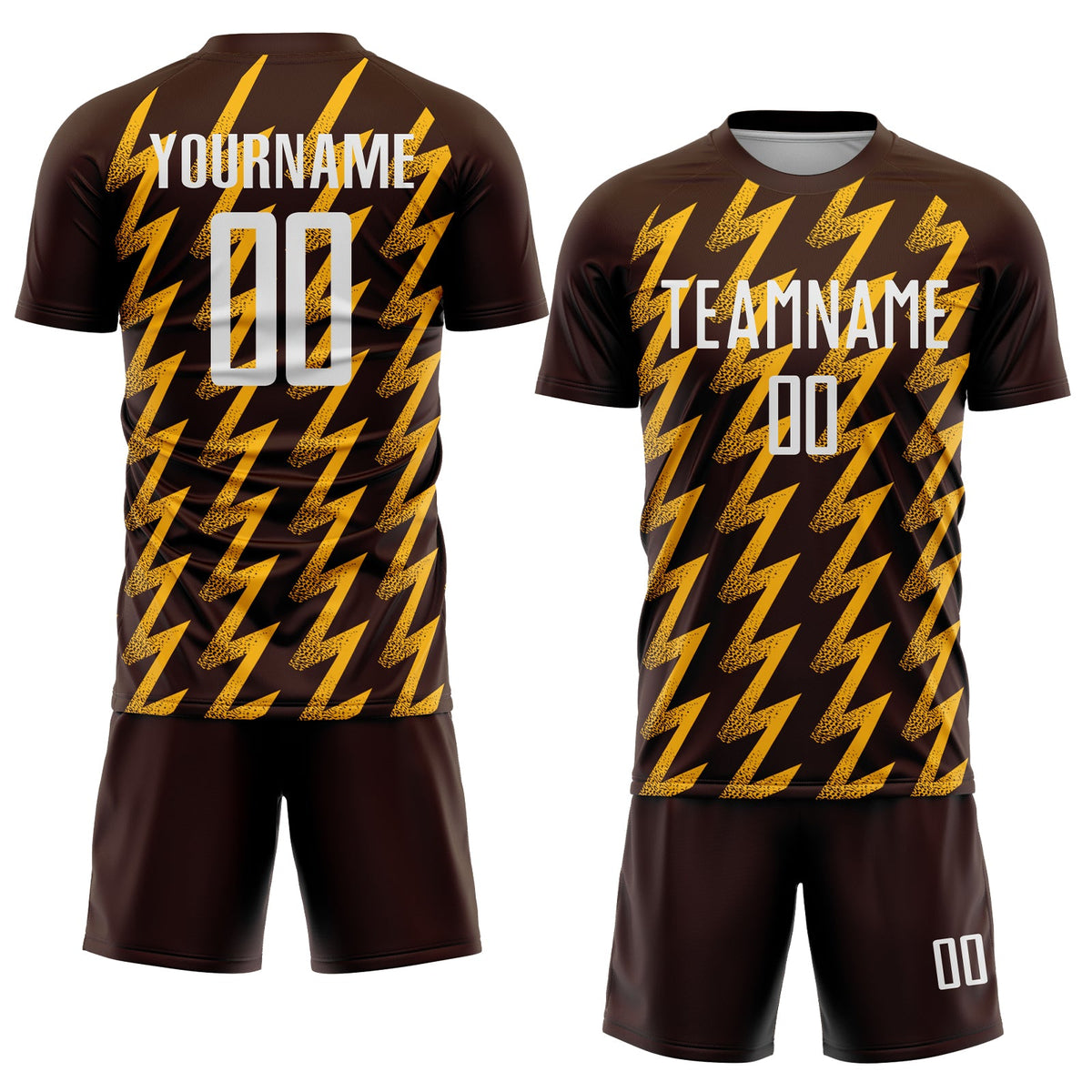 Custom Brown White-Gold Zigzag Shape Sublimation Soccer Uniform Jersey Limited