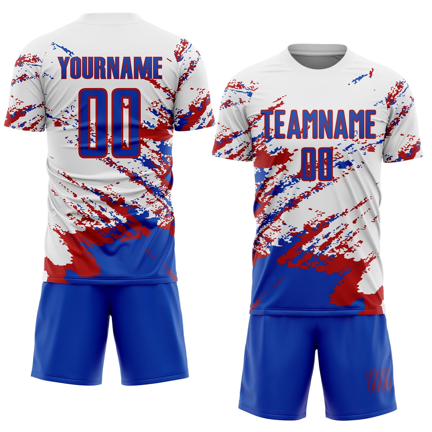 Custom White Thunder Blue-Red Abstract Fragment Art Splash Sublimation Soccer Uniform Jersey Limited